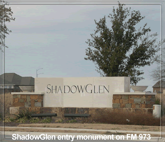 ShadowGlen entry monument on FM 973